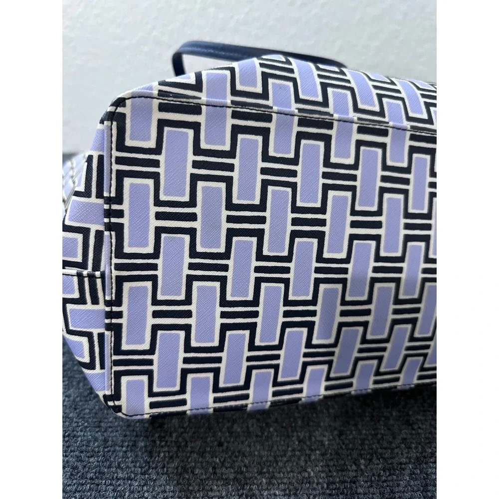 Kate Spade New York Large Geometric Print Coated Canvas Tote Shoulder Bag Navy